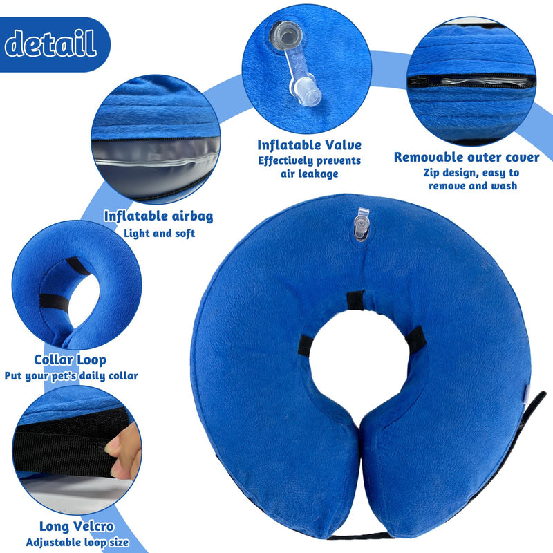 panemy Inflatable Dog Neck Brace & Cat Neck Brace, Dog Neck Brace with Adjustable Velcro Fastener, Dog Neck Brace, Suitable for Operations or Wound Healing, Anti-Biting and Anti-Licking Blue L - BeesActive Australia