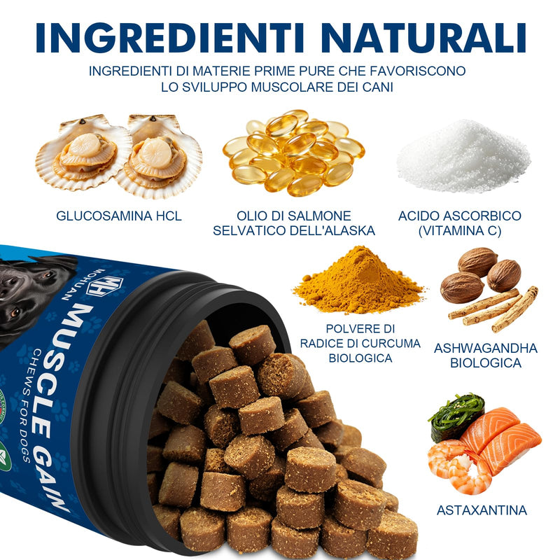 11-in-1 Muscle Gain Chews for Dogs - Natural Collagen & Amino Acids - High Protein Muscle Builder & Multivitamin Soft Chews - Chicken 180 Chews