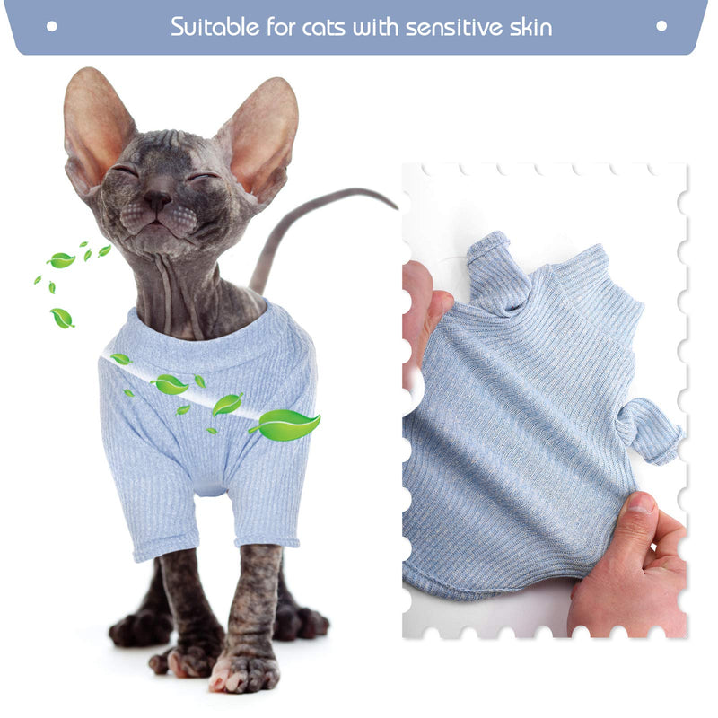 DENTRUN Sphynx Hairless Cats Shirt Pullover Kitten T-Shirts, Breathable Cat Wear Turtleneck Sweater Adorable Cat's Clothes Vest Pajamas Jumpsuit Medium Blue - BeesActive Australia