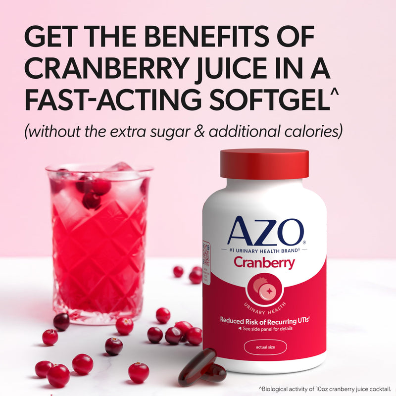 AZO Cranberry Supplement, Made with Concentrated Whole Fruit Cranberry Powder to Help Cleanse and Protect the Urinary Tract*, Sugar Free Cranberry Pills, Non-GMO, 100 Softgels Herbal Supplement 100 Count (Pack of 1) - BeesActive Australia