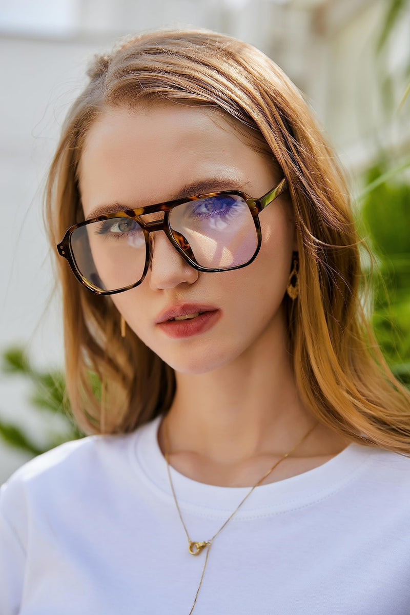 FEISEDY Blue Light Blocking Glasses Fake Nerd Clear Square Computer Lightweight Pilot Glasses Frame Oversized B2866 Leopard Frame 54 Millimeters - BeesActive Australia