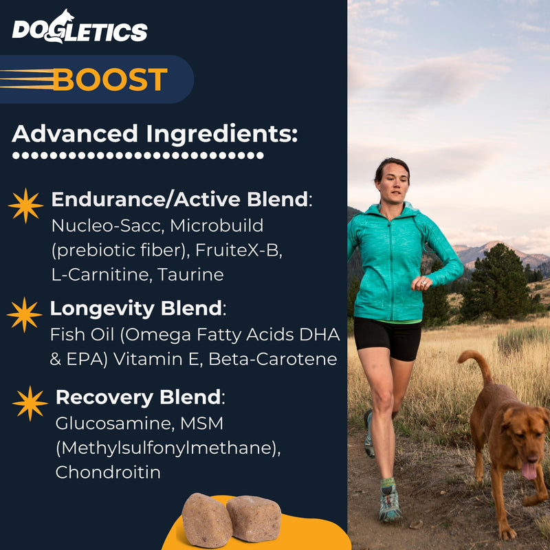 Boost Active Dog Support: Improve Energy, Endurance, Recovery & Longevity- 90ct USA Made with Real Bacon Boost
