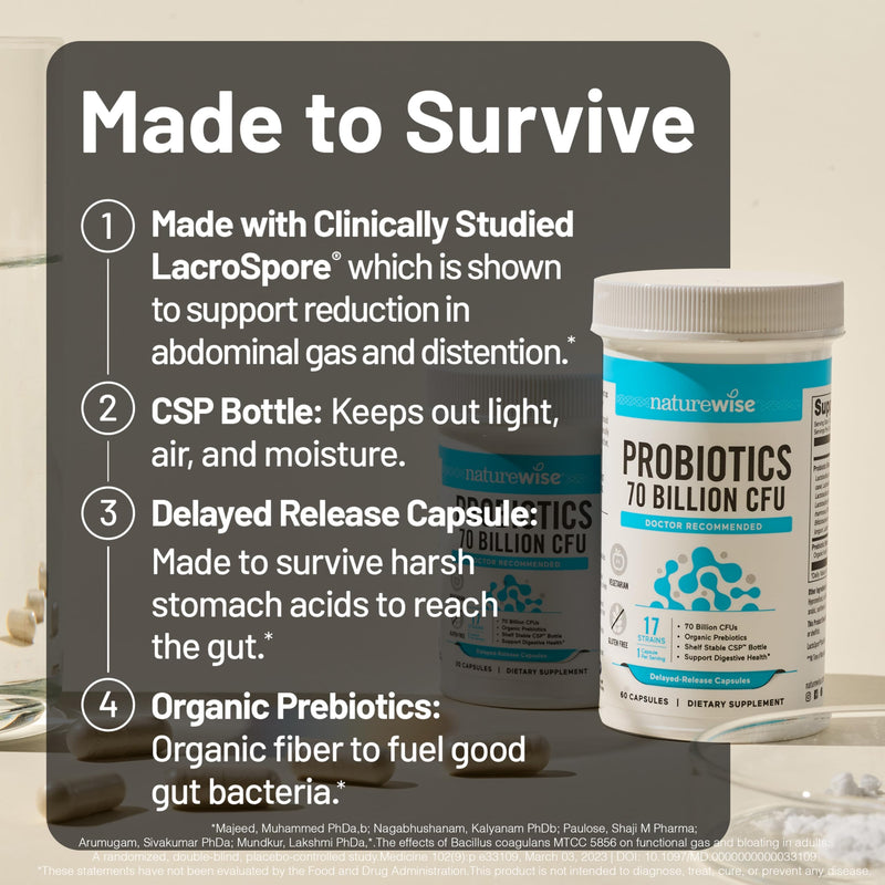 NatureWise Probiotics 70 Billion CFU - 17 Strains + Organic Prebiotics - Immune, Digestive & Gut Health Support for Women & Men - Vegetarian, Gluten-Free, Non-GMO - 60 Capsules[2-Month Supply] 60 Count (Pack of 1)