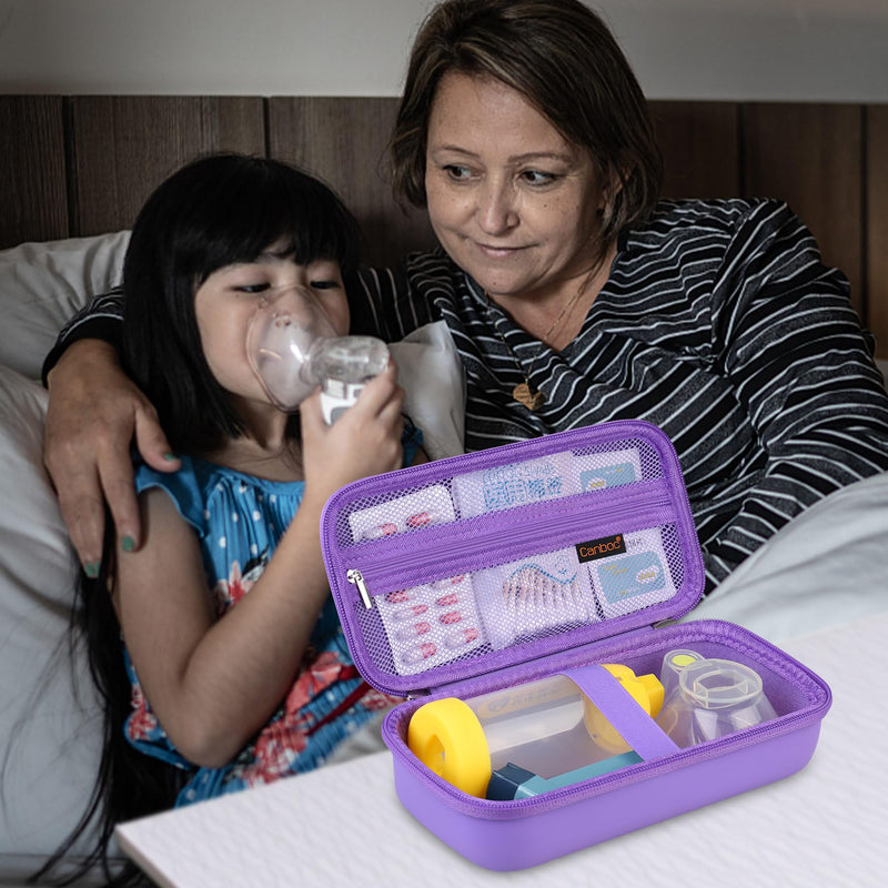 Canboc Carrying Case for Asthma Inhaler, Handheld Spacer for Adults, Mask, Inhaler Spacer Bag with Removable Shoulder Strap, Mesh Pocket fit Medicine or Essentials, Purple (Case Only) Z-Purple+Purple - BeesActive Australia
