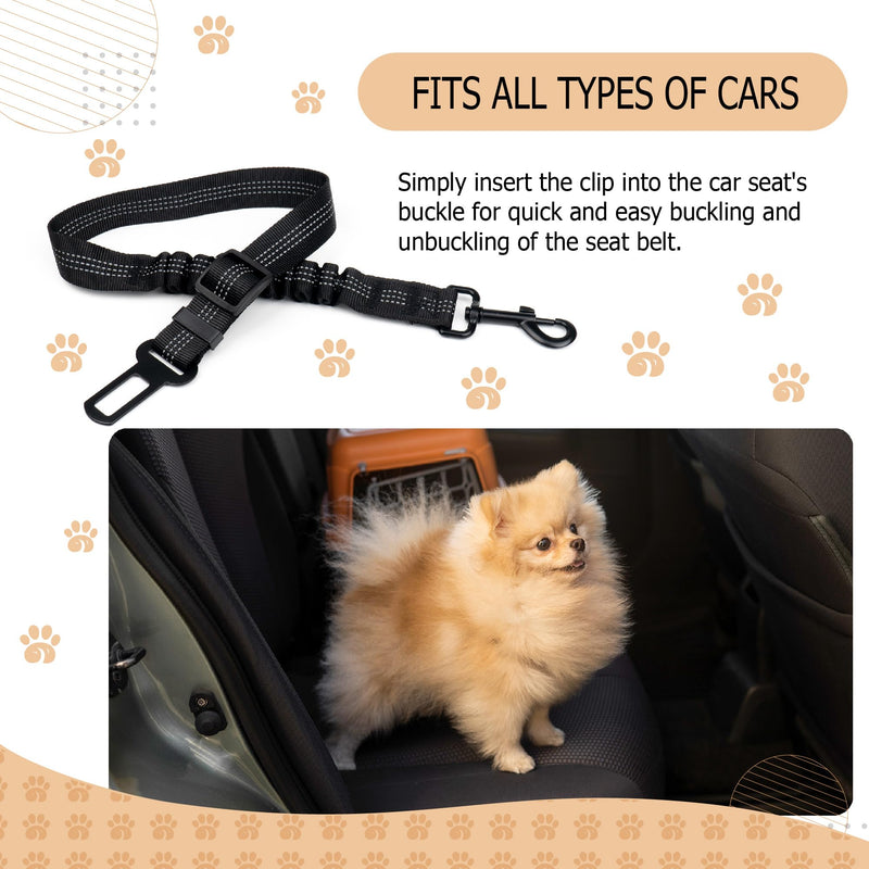 Reflective Bungee Dog Seatbelt Set of 2 with Hook, Adjustable Heavy Duty Elastic Pet Seat Belt for Vehicle, Durable Nylon Car Harness for Dogs, Pet Safety Travel - BeesActive Australia