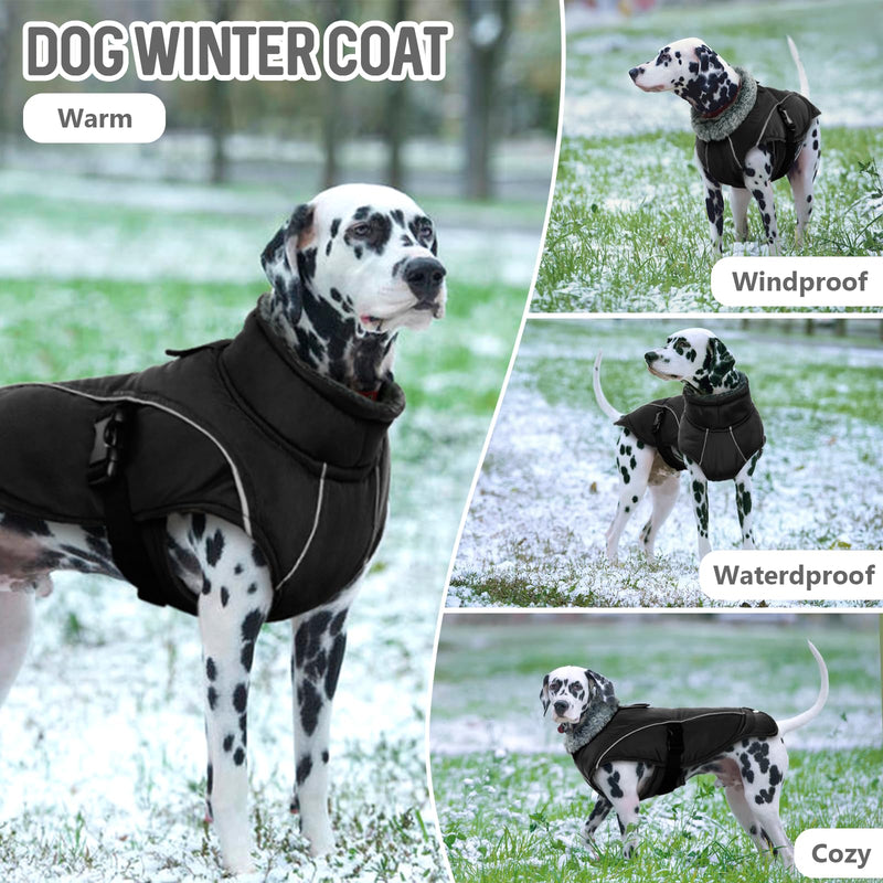 DENTRUN Dog Cold Weather Coats Winter Warm Dog Coat Windproof Cozy Dog Jacket Thick Fleece Vest Water Repellent Apparel with Harness/Leash Hole & Reflective for Outdoor Small Medium Large Dogs XX-Large Black - BeesActive Australia