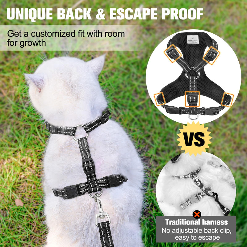 BEAUTYZOO Cat Harness and Leash Set for Walking Escape Proof, Neck Release Adjustable Harness for Kitten Puppy Small Medium Large Cats, Soft Cute Easy Control Small Cat Harness for Cats Boy and Girls M (Chest: 12 - 19") Black - BeesActive Australia