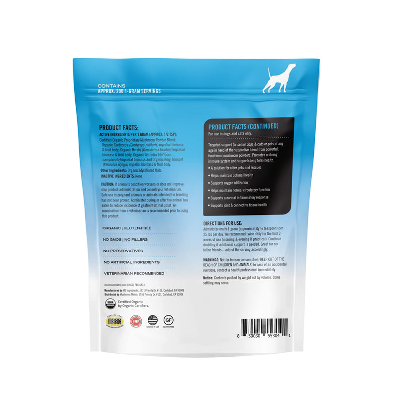 Om Mushroom Matrix Maximum Recovery Mushroom Pet Supplement Powder, Supports Optimal Health & Senior Care for Dogs & Cats, 200 Grams, 7.1 oz 200 gram pouch - PawsPlanet Australia