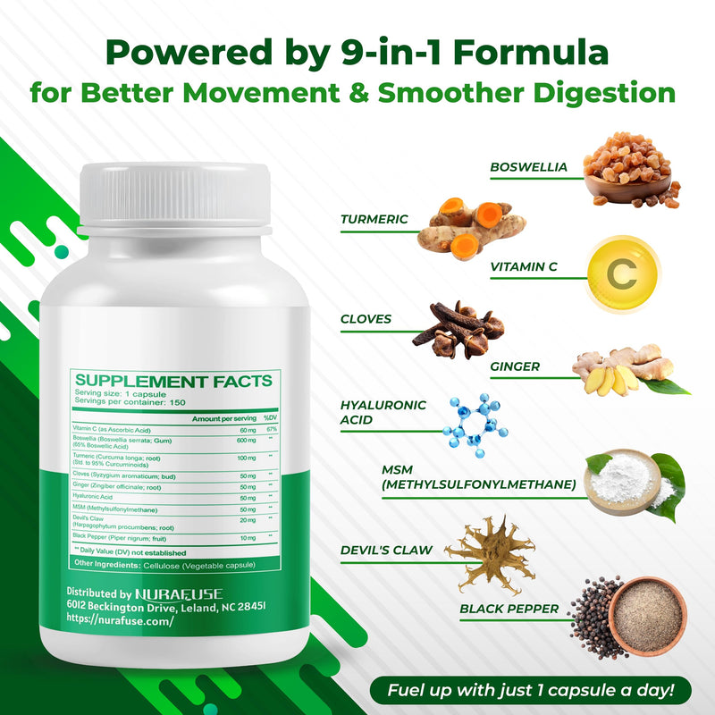 Boswellia with Cloves, Ginger, Turmeric, Vitamin C, Hyaluronic Acid, MSM, Devil's Claw ‚Äì Supports Joint Health, Digestive Wellness* & Nutrient Absorption* ‚Äì Made in The USA 150 count (pack of 1)