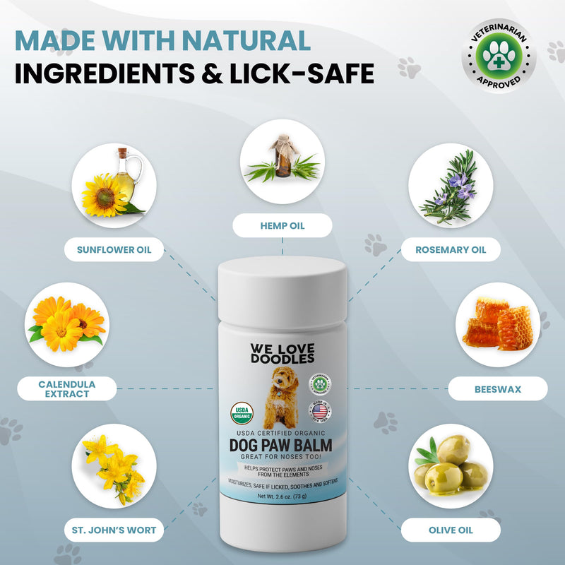 We Love Doodles Dog Paw Balm - Paw Moisturizer for Dogs, Moisturizes Nose & Cracked Paws, Soothes Dry Skin, Lick-Clear, Safe, Made in USA, 2.6 OZ