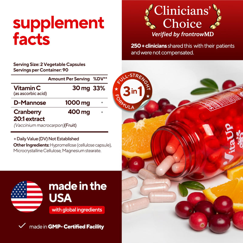 D-Mannose Supplements for Women – USA Made D-Mannose with Cranberry & Vitamin C – Cranberry Capsules for Women for Urinary Tract & Bladder Support – 180 Vegan Capsules 180 Count (Pack of 1)