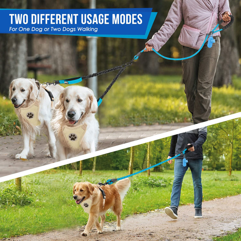 Lukovee Double Dog Leash, No Tangle 360° Swivel Heavy Duty Reflective Lead with Two Padded Handles Dual Dog Splitter, Comfortable Shock Absorbing Walking Training for Small Medium Large Dogs(Blue,M) M, 8-35lbs (Total ) A-Blue - BeesActive Australia