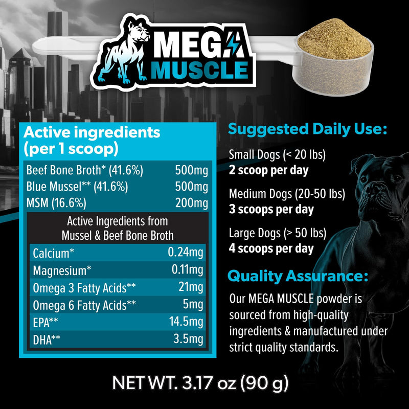 Dog Muscle Growth Powder – Blue Mussel & Bone Broth Topper for Dogs | Muscle, Bone & Joint Support | Protein-Rich Supplement | 3.2 oz