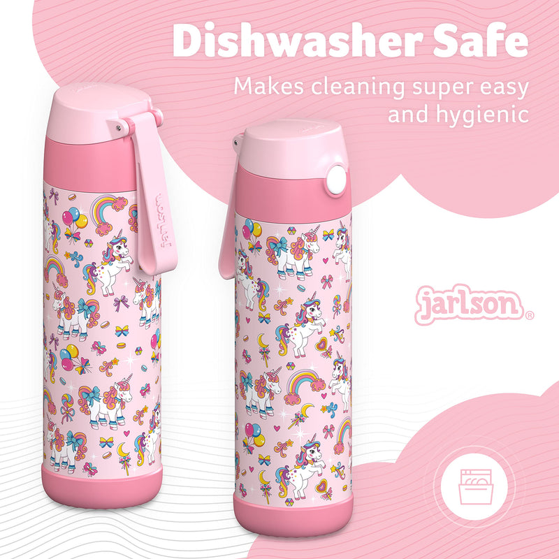 kids water bottle with straw - CHARLI - insulated stainless steel water bottle - thermos - girls/boys (Unicorn 'Mosaic', 18 oz) Unicorn 'Mosaic' - BeesActive Australia