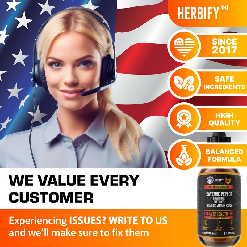 HERBIFY Cayenne Pepper Drops - Immune Support Supplement - Detox & Digestion Support - Cayenne Pepper Hawthorn Beet Root Turmeric Vitamin K2 D3 - Energy Supplements Extract - 2 Fl Oz - Made in USA