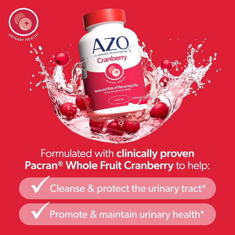 AZO Cranberry Supplement, Made with Concentrated Whole Fruit Cranberry Powder to Help Cleanse and Protect the Urinary Tract*, Sugar Free Cranberry Pills, Non-GMO, 100 Softgels Herbal Supplement 100 Count (Pack of 1) - BeesActive Australia