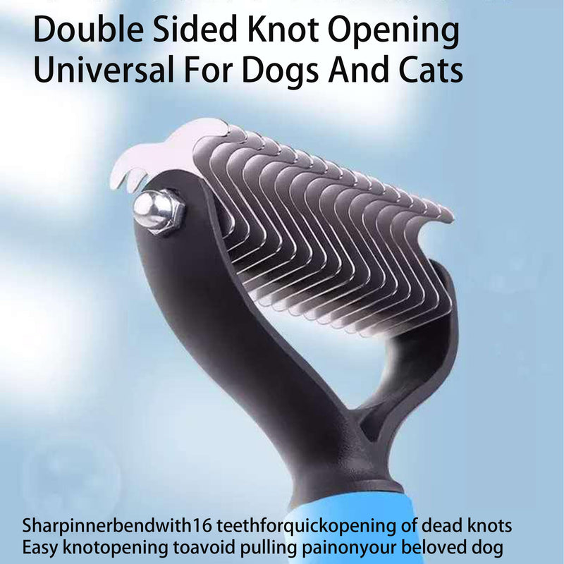 Pet Comber Dematting Comb for Dogs & Cats 2 Sided Undercoat Rake Deshedding Tool Cat Matted Fur Remover For Long Haired Cat Dog Tangles Removing (Blue, Large) Blue - BeesActive Australia