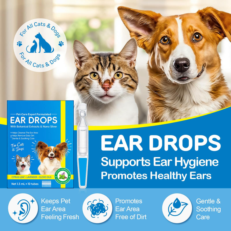 Pet Ear Cleaning Ear Drops for Dogs and Cats - Treat Ear Mite Infections, Yeast Infections, and Earwax Buildup, Soothe Itching, Disposable Ear Cleaning Essence 10 PCS