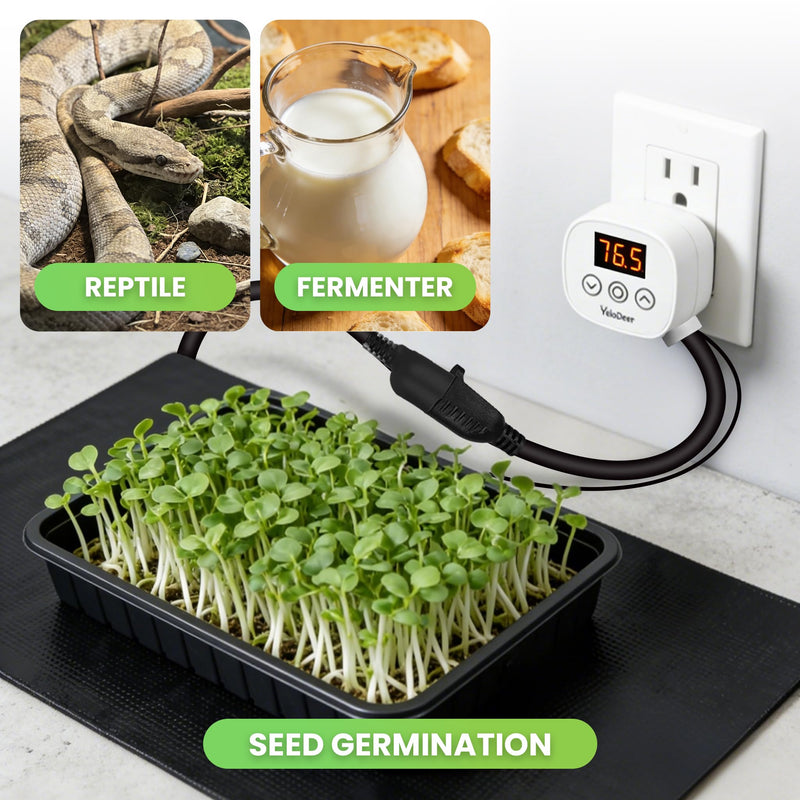 Digital Temperature Controller Outlet, Plug in Thermostat Switch 34-140°F, Timer Range 0h-10h,for Pipe Heating Reptile Greenhouse Aquarium Brewing Seedling Breeding and Hatching 110-120V 10A - BeesActive Australia