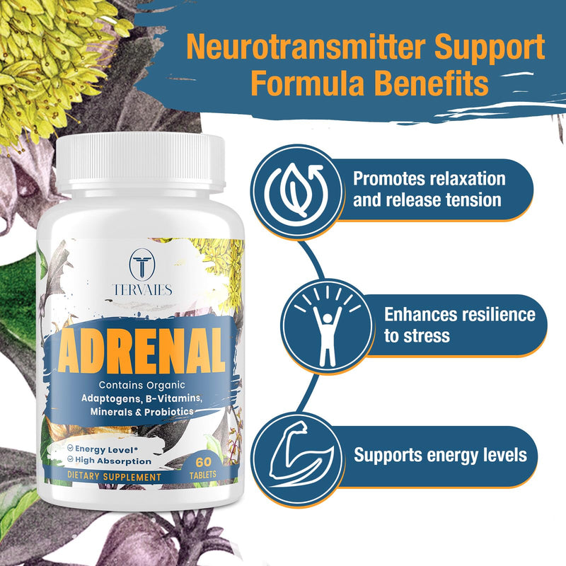 Adrenal Support Adaptogens Herbs Supplements - Cortisol Supplement with Rhodiola Rosea, Ashwagandha, Holy Basil and Eleuthero-Mood and Energy Support for Women & Men-Non-GMO, 60 Vegan Tablets 60 Count (Pack of 1)