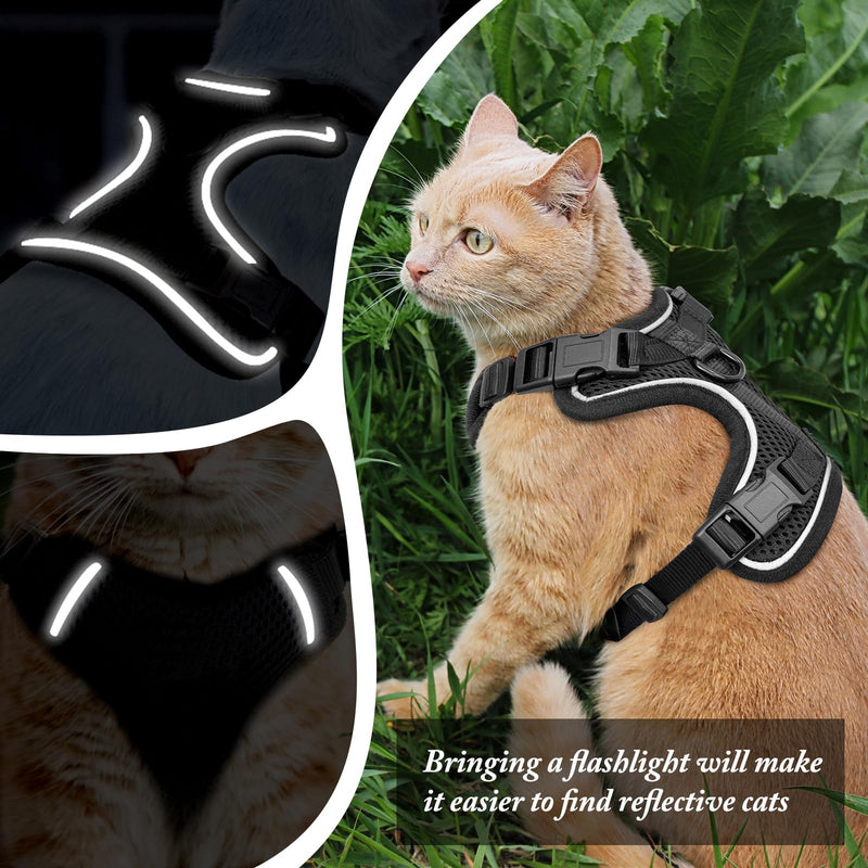 Cat Harness, Cat Car Harness and Leash for Walking, Escape Proof Soft Adjustable Vest Harnesses for Cats, Easy Control Breathable Reflective Strips Harness, Kitten Harness and Leash Set, Black, S S (7-12lb) - BeesActive Australia