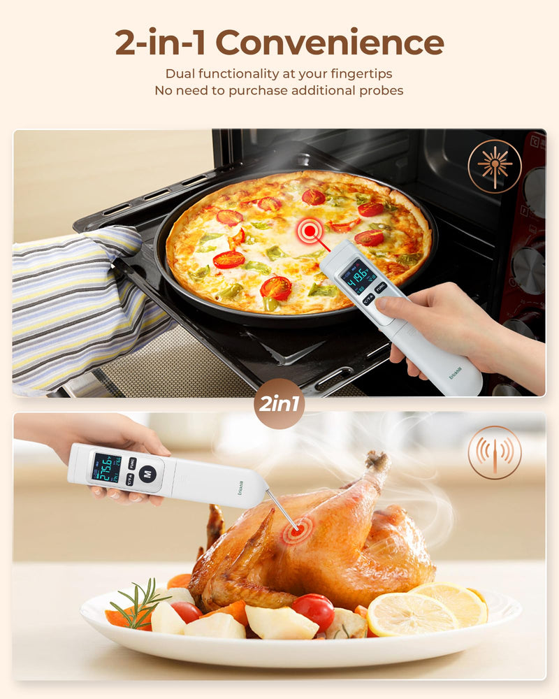 ERICKHILL Infrared Thermometer Gun, Heat Temp Temperature Gun with Meat Probe 2-in-1, Digital IR Laser Thermometer Gun for Cooking, Pizza Oven, Meat, Griddle, Grill, HVAC ROOKPRO