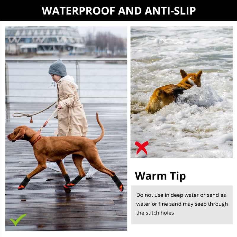 Dog Shoes for Hot Pavement Anti-Slip Dog Boots & Paw Protectors for Summer Rainy Day Dog Snow Boots Waterproof Dog Shoes for Small Medium Large Dogs with Reflective Straps for Hiking 4Pcs Black red Size 7:3.15''x2.75''(L*W) - BeesActive Australia