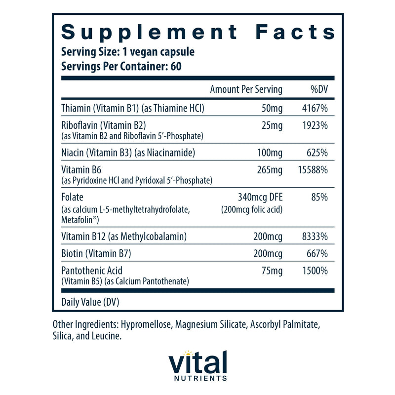 Vital Nutrients Vitamin B6 + B Complex - Vegan Methylated B Vitamins for Energy, Metabolism, Heart Health* - High-Potency Vitamin B6 for Menstrual Discomfort * - Gluten, Dairy, Soy Free - 60 Capsules