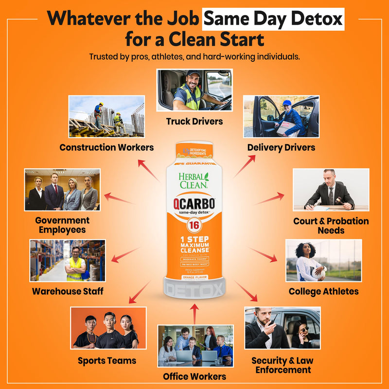 Herbal Clean Qcarbo16 Same-Day Detox Cleanse Drink (16 fl oz) - Orange Flavor Full Body Cleanse* Detox Drink for Moderate Toxin Level*, Vitamin B2 and Vitamin B12 for Men & Women