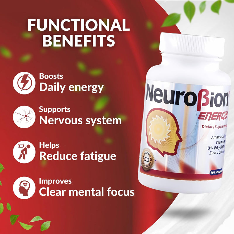 60 Caps Neurobion Energy - Amino Acids Vitamin B1 B2 B6 B12 - Increases Brain Alertness & Stamina | One a day supports normal metabolism and nervous system function; sealed, authentic import 60 Count (Pack of 1)