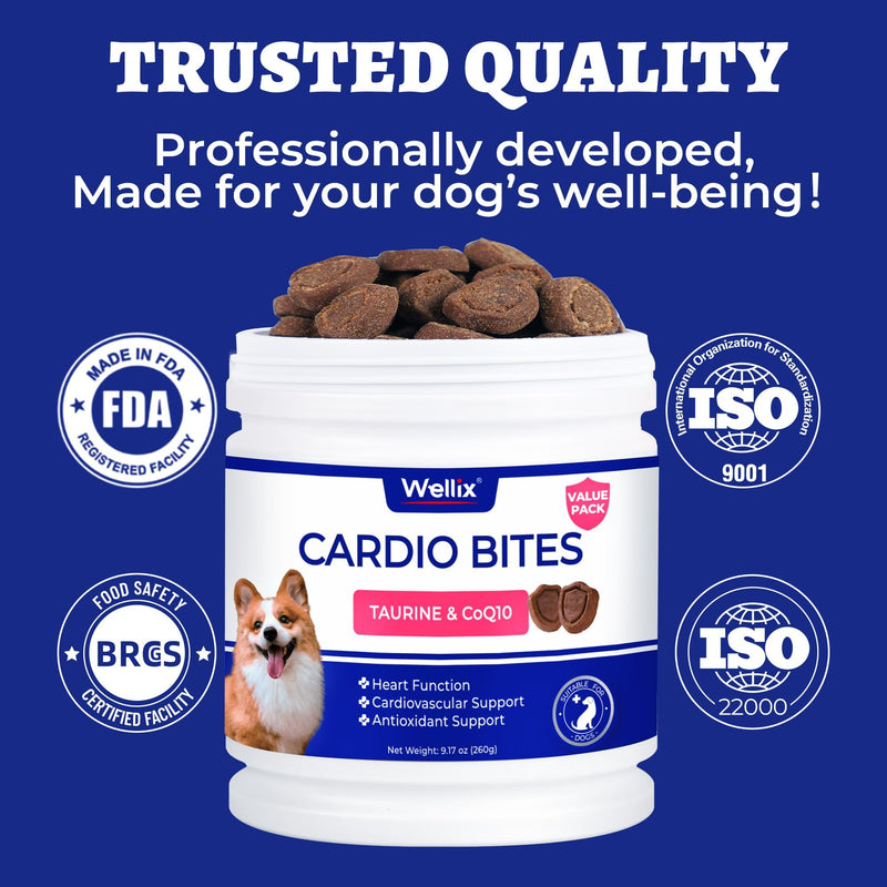 Wellix 260g Cardio Taurine for Dogs - Heart Supplements for Dog Chews with CoQ10,Fish Oil,L-Carnitine - Senior Heart Health and Cardiovascular & Antioxidant Support