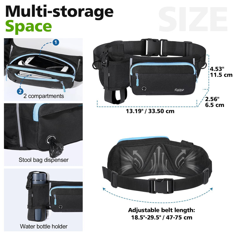Hands Free Dog Leash 2 Dogs, Adjustable Waist Leash for Dog Walking with Dual Bungees Padded Handle, Shock Absorbing Hands Free for Small Medium-Sized Dogs Outdoor Activities, Black+Blue 2 Leashes - BeesActive Australia