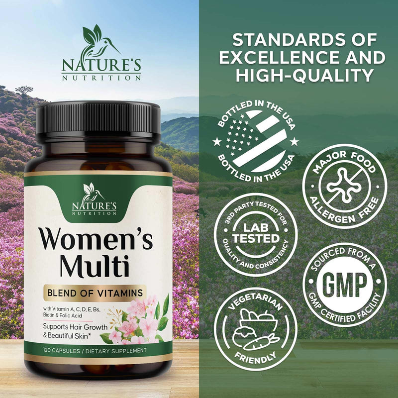 Multivitamin for Women - Complete Multi Vitamin with Vitamins A, C, D, E, B6, B12, Zinc, Calcium & Magnesium, Womens Daily Multimineral Supplement for Hair Skin and Nails Health Support - 120 Capsules 120 Count (Pack of 1)