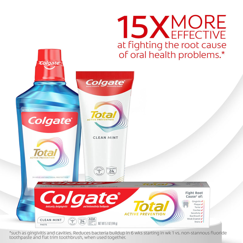 Colgate Total Fluoride Toothpaste, Clean Mint, 4 Pack, 5.1 oz 5.1 Ounce (Pack of 4)