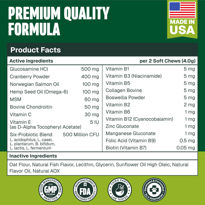 Dog Vitamins and Supplements 250 Chews - 26 in 1 Dog Multivitamin Soft Chews with Glucosamine, Chondroitin, Probiotics, Omega 3 - Hip & Joint, Skin & Coat, Immune Support - Chicken Flavor