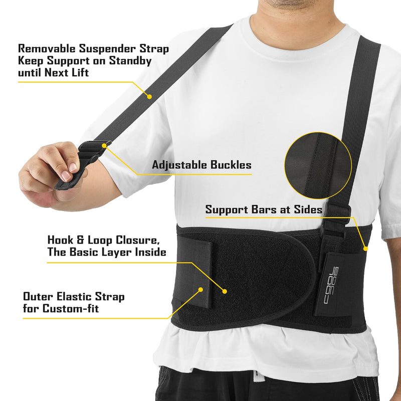 COOLJOB Expert Back Brace for Lower Back Pain Relief, Powerful Lumbar Support with 3D Foam Pad and Elastic Shoulder Strap, Breathable Adjustable Support Belt for Men Women, Black, XL for Waist 48-58" X-Large - BeesActive Australia