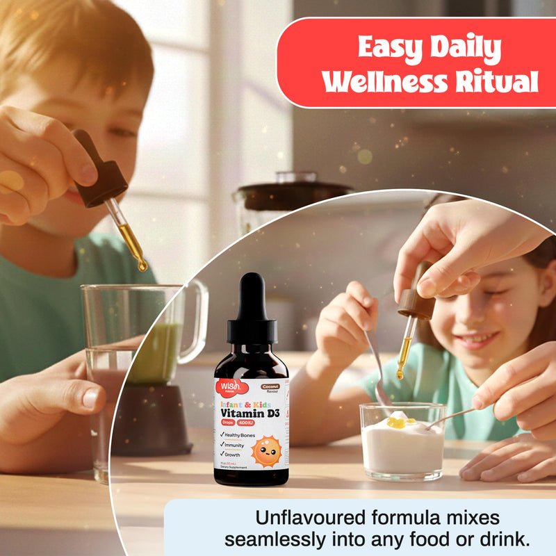 Kids Vitamin D Drops for Infants, Baby Vitamin D Drops for Bone Health, Immunity & Growth, Vitamin D3 Liquid Drops for Toddlers, Easy Absorption, 2 x 30ml Bottles