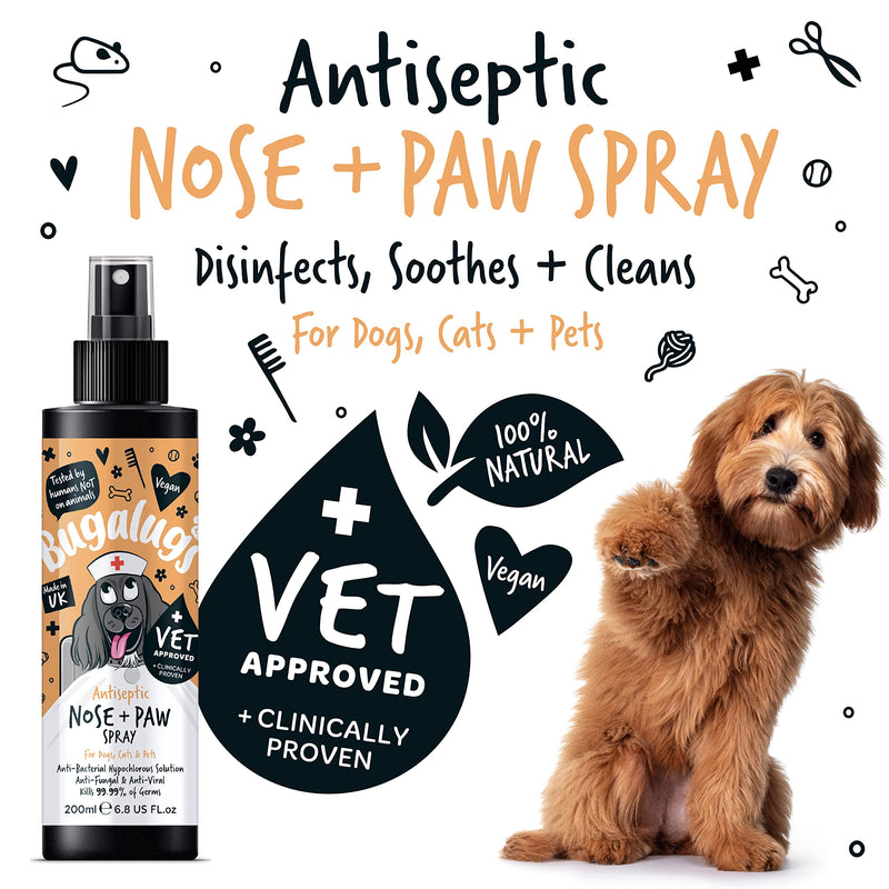BUGALUGS Nose & Paw Dog Antiseptic spray 200ml – Antibacterial, Antifungal for Dogs, Cats & Pets -for Dry Paws, Cracked Skin use alongside our dog paw balm & dog nose balm (Antiseptic Spray 200ml)