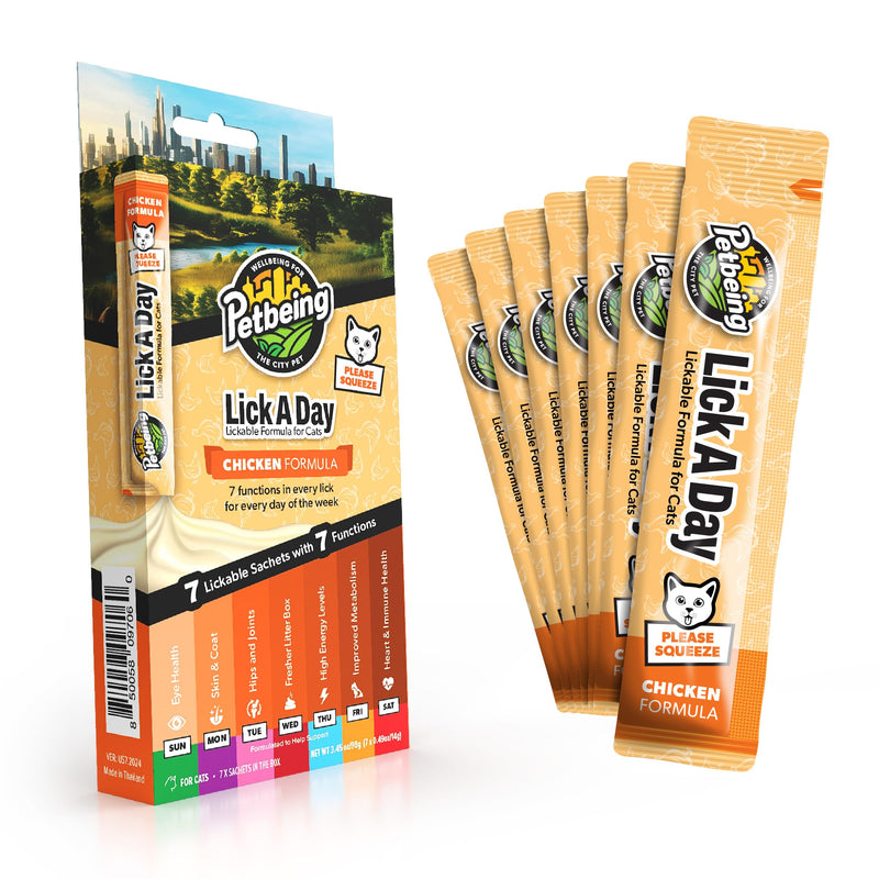 Lick a Day | Specially Formulated 7-in-1 Functions Daily Real Meat Lickable Cat Supplemets | Tasty Cat Puree Squeeze ups for Cats & Pet Vitamins Combination (7-Pack x 4, Chicken & Tuna) Mix of Chicken & Tuna