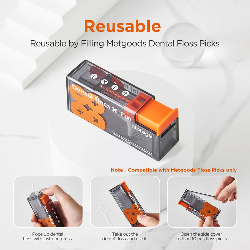 Dental Floss Pick with 2025 Design Holder, Dental Floss Pick Dispenser, Travel Floss Storage Case with 20 Count Adult Floss Picks (2 Pack Orange) 2 Pack Orange