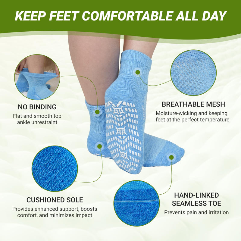 CaiDieNu Non Slip Diabetic Ankle Socks: Bamboo Viscose Non Binding Hospital Socks with Grip for Women Men Elderly Edema 9-11 Multicolor