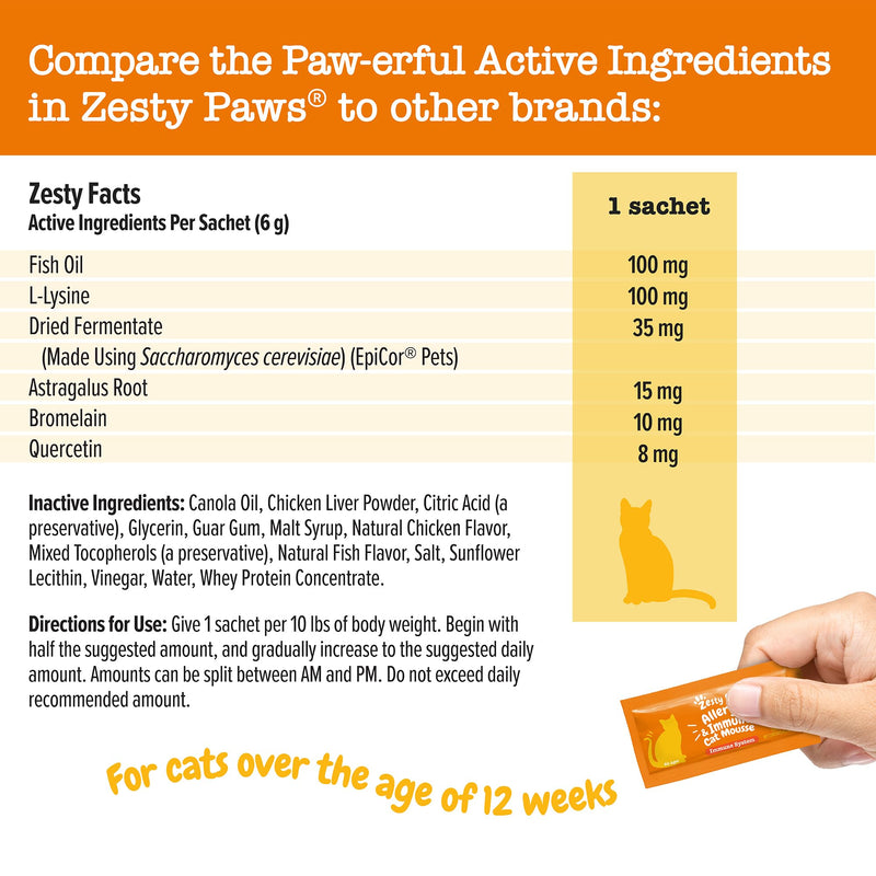 Zesty Paws Allergy & Immune Mousse for Cats - Cat Puree Tube Treats - Lickable Cat Treats Squeeze up for Immunity, Skin Health & Antioxidant Support - Chicken 14ct - PawsPlanet Australia