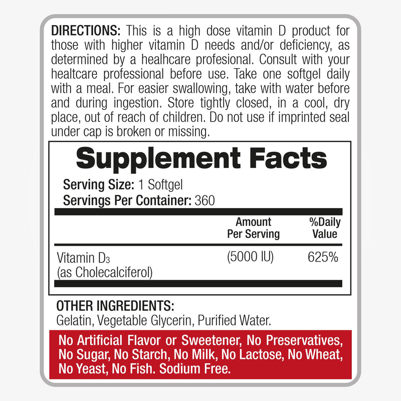 FITO MEDIC'S Lab - Vitamin d - 5000 IU of - Vitamin d3-360 Softgels - Vitamin d3 5000 iu - for Bone, Teeth, Muscle and Immune Health Support, Ultra high Absorption, vitamina d3.