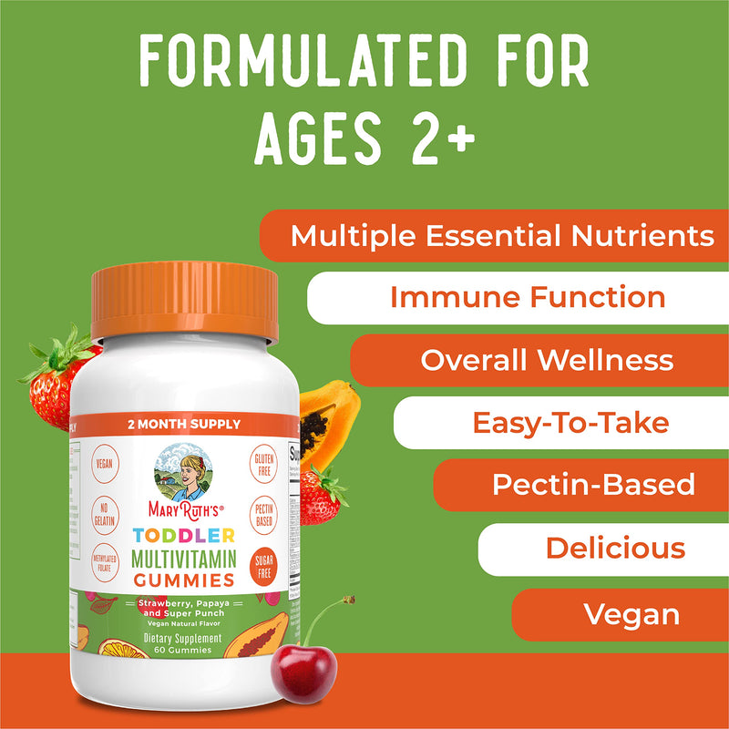 MARYRUTH'S Toddler Multivitamin Gummies, Sugar-Free,2 Month Supply, Ages 2+ | 2 Month Supply Multivitamin with Vitamin C, D3, Zinc, 1 Gummy Per Day, Toddler Vitamins, Vegan, Non GMO, 60 Count