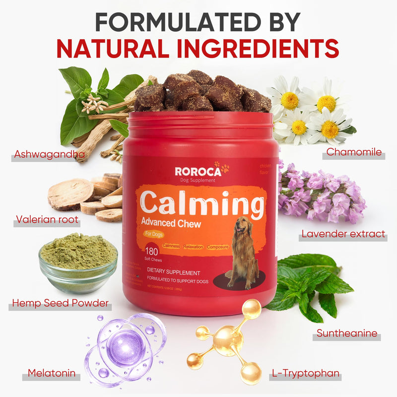Calming Chews for Dogs – Fast-Acting Anxiety Relief for Thunder, Fireworks & Separation – Long-Lasting Up to 18 Hrs – Melatonin, Chamomile & Valerian – Tasty Soft Chews for All Breeds（180 Ct） Red