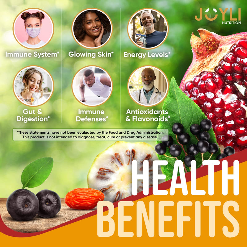 Joyli Superfruit Gummies - Sugar-Free Fruit Multivitamin Gummies for Adults - Natural Gummy Vitamins for Women & Men with Goji, Elderberry, Vitamins A, C, D & E - Supports Immunity, Digestion & Energy 60 Count (Pack of 1)