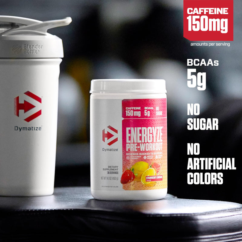 Dymatize Energyze Pre Workout Powder for Men and Women, Strawberry Lemonade Flavor, 150mg Caffeine, 5g BCAAs, Performance Blend of L-Theanine, L-Tyrosine, L-Citrulline, No Sugar, 30 Servings 14.1 Ounce (Pack of 1) - BeesActive Australia
