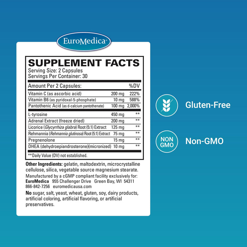 EuroMedica Adrenaplex - Adrenal Gland Support Supplement - 60 Count | Adrenal Gland Support Supplement. 60 capsules.