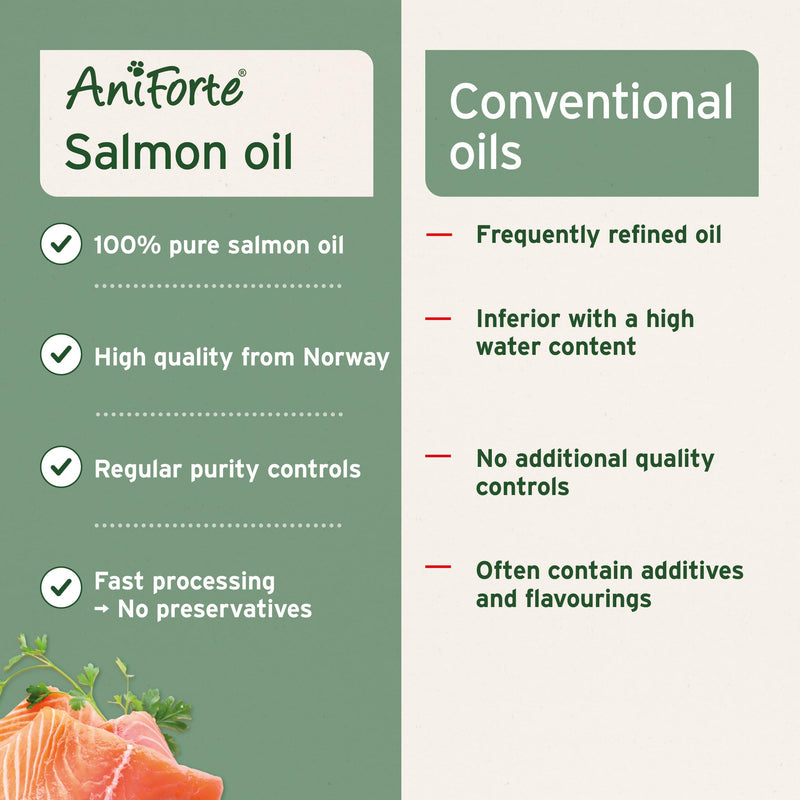 AniForte Premium Salmon Oil for Dogs, Cats, Horses & Pets 500ml - 100% Pure Natural Norwegian Fish Oil Supplement With Omega 3, 6 & EPA, DHA & ALA Fatty Acids, For Coat & Skin, Joints & Brain Health
