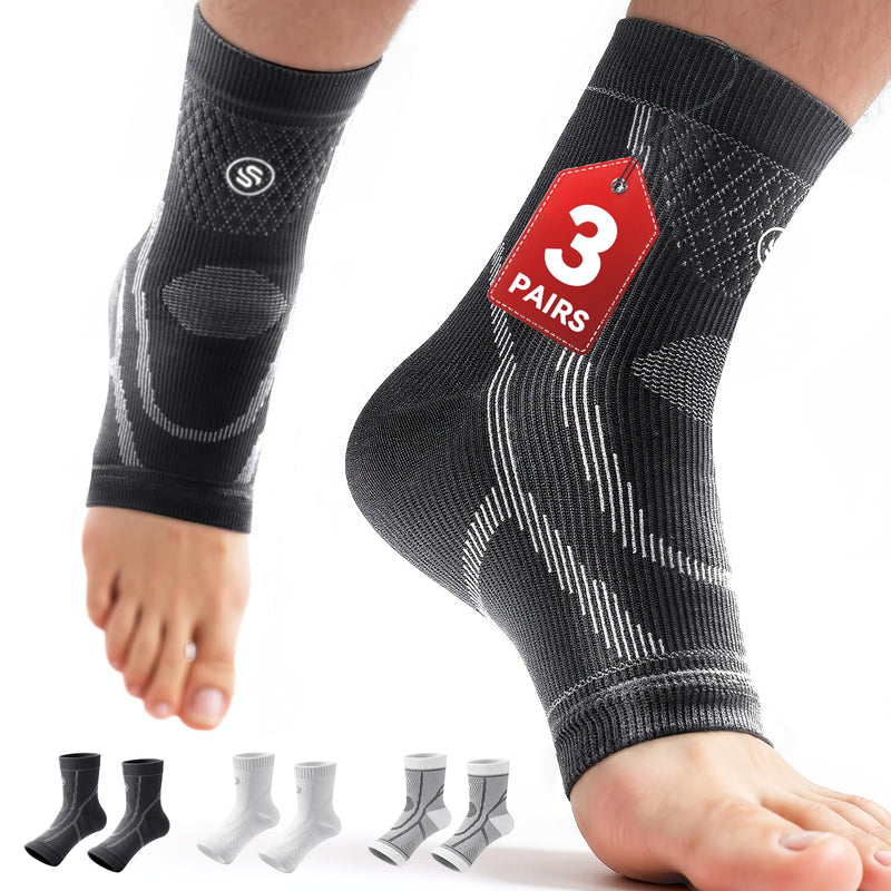 3 Pairs Ankle Brace for Women & Men,[Upgraded Ultra Breathable] Plantar Fasciitis Socks,Ankle Compression Sleeve for Achilles Tendonitis Relief, Heel Pain,Foot Pain and Swelling in Ankle Support (L) Large - BeesActive Australia